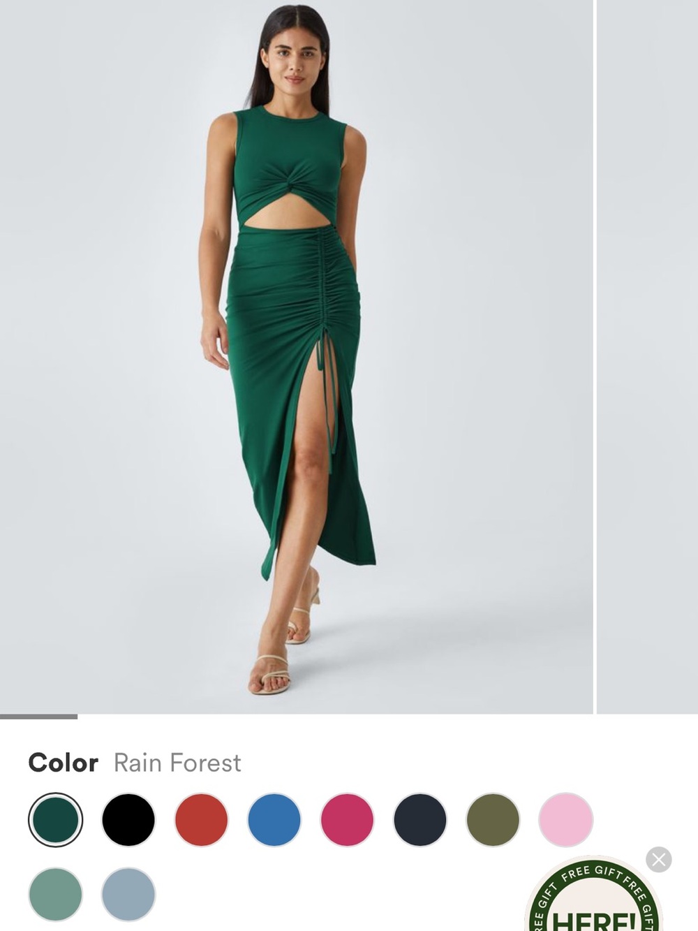 HALARA Rain Forest Green Midi Dress with Twist Cutout